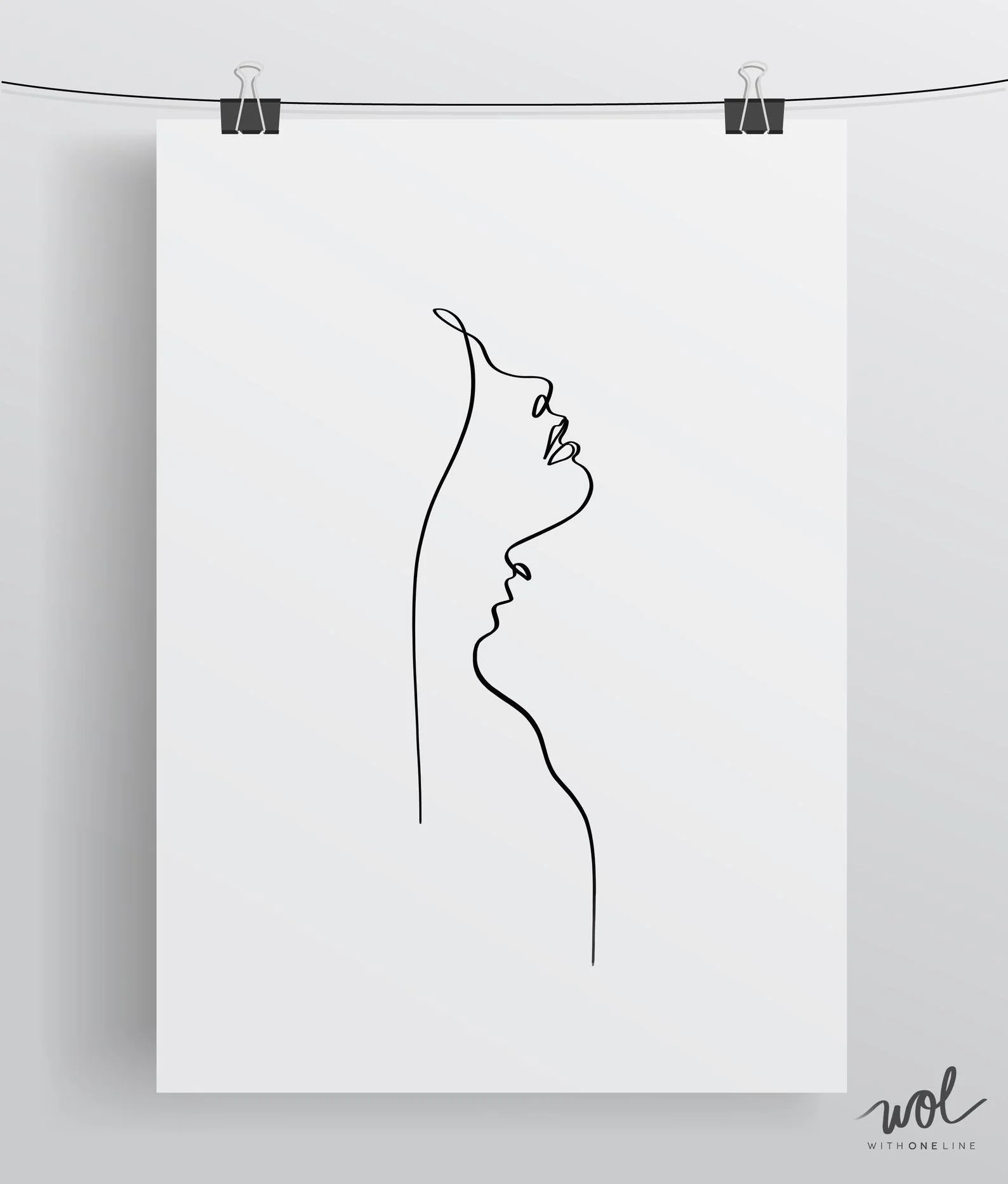Minimal profile drawing made with a single fine black line.