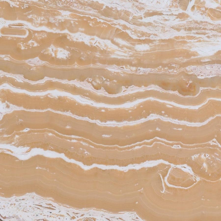 Warm gold-toned natural stone with flowing pale horizontal veins.