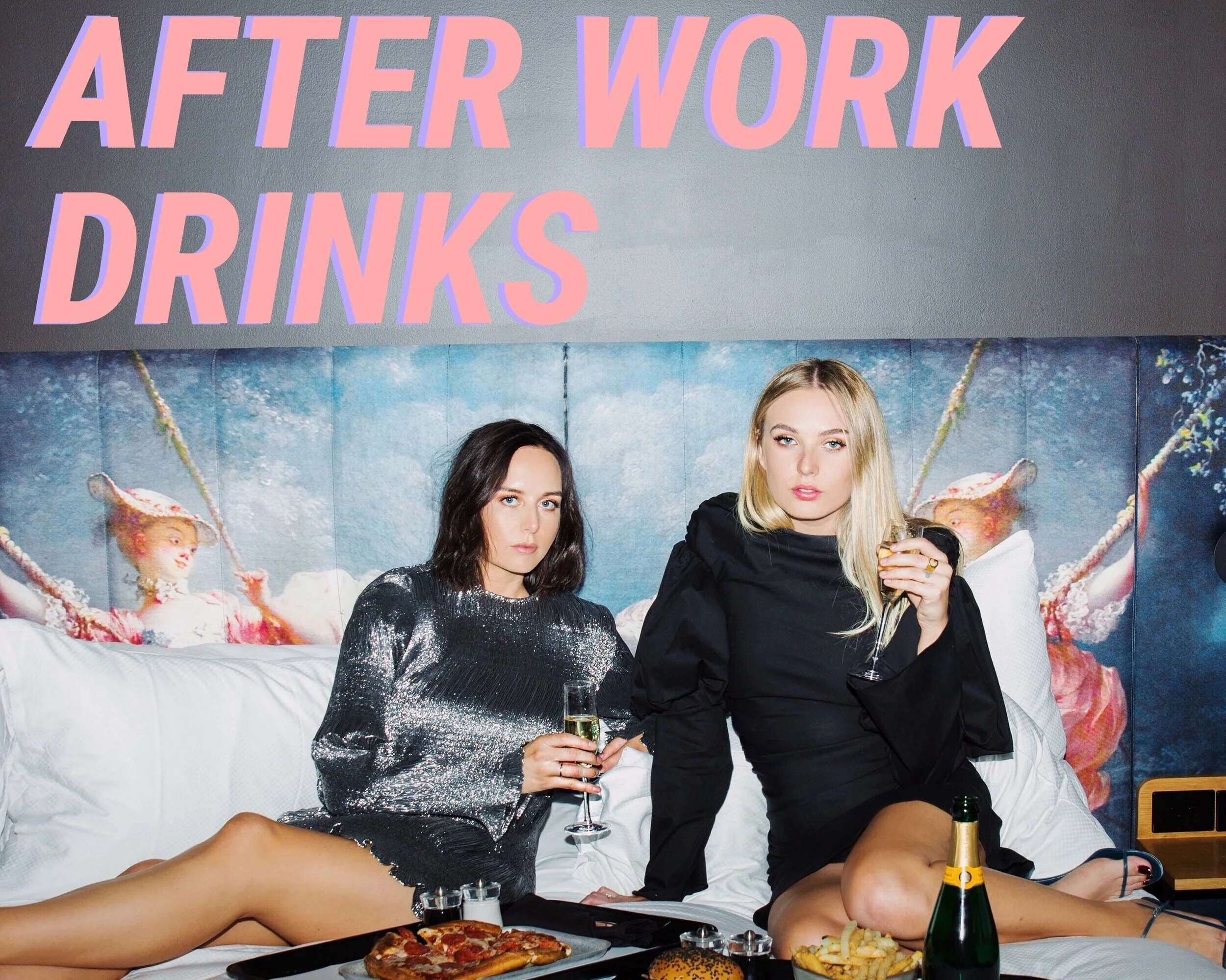 After Work Drinks podcast artwork showing two seated hosts.