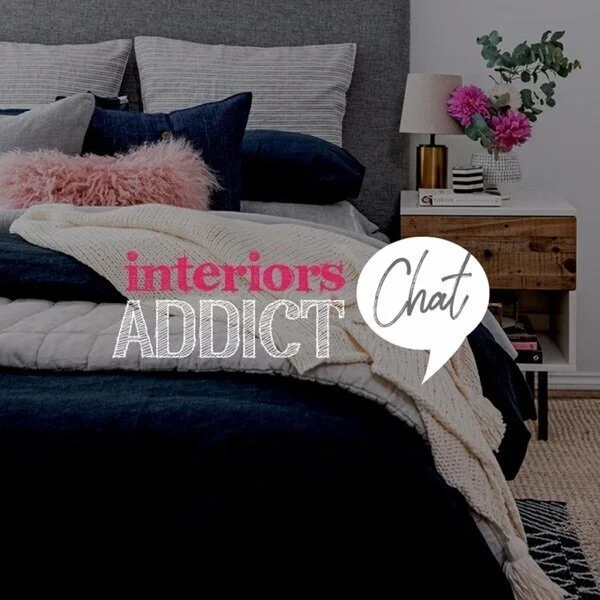 Interiors Addict Chat podcast artwork over a styled bedroom photograph.