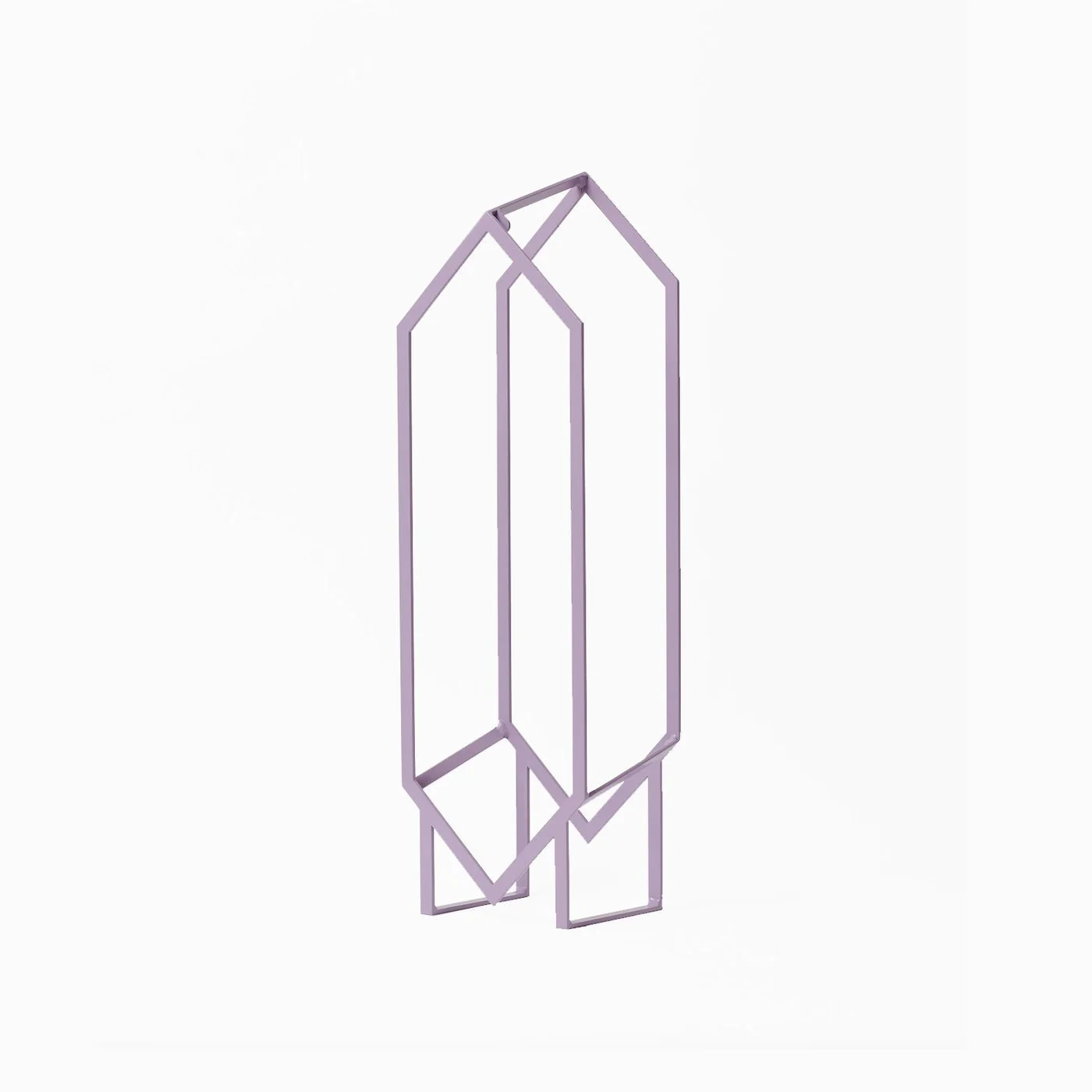 Lilac Jex vinyl record stand by Idle Hands Design with an open angular metal frame.
