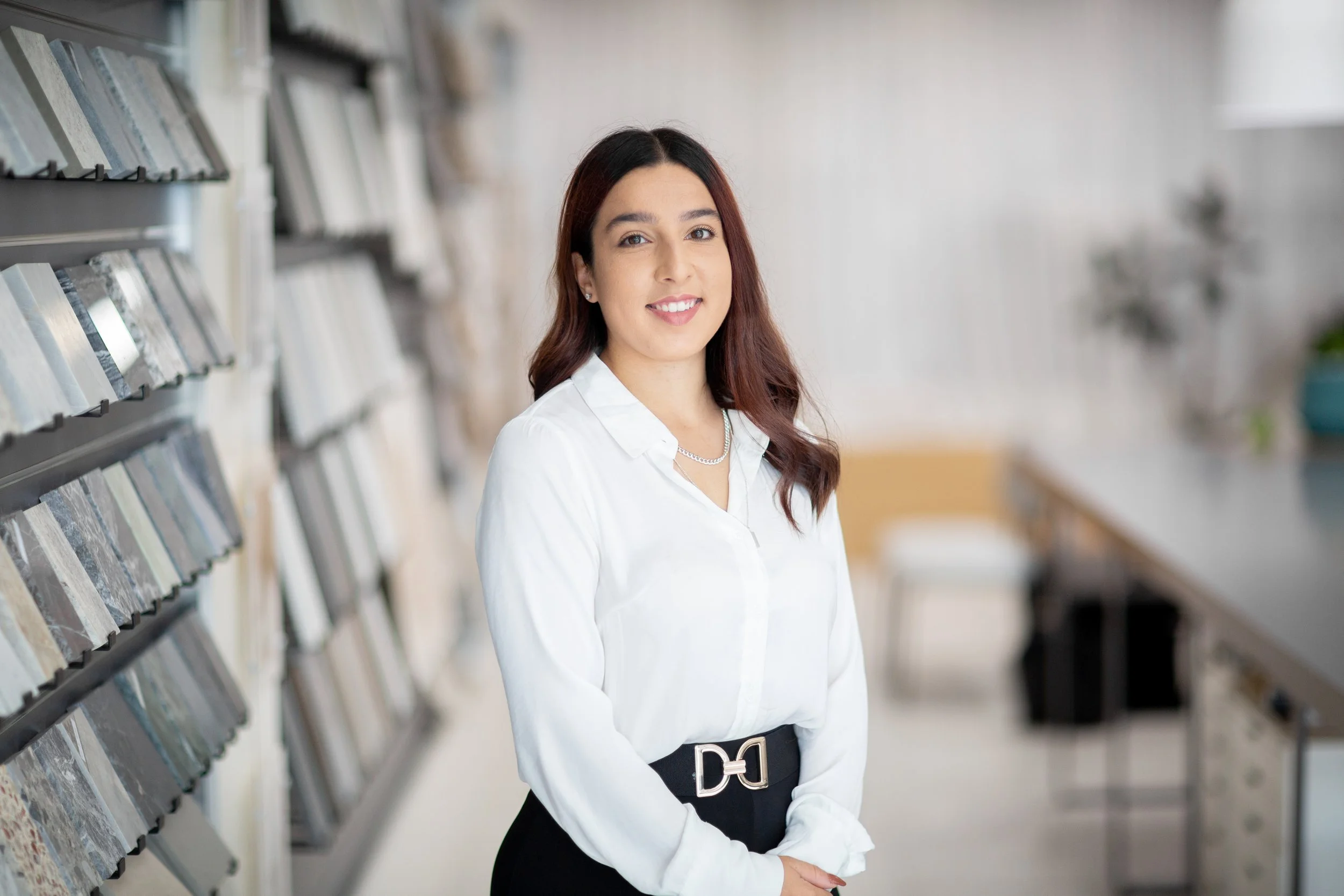 Nadia Tavella, interior designer at CONCEPT design colour finish, in the studio’s material library.