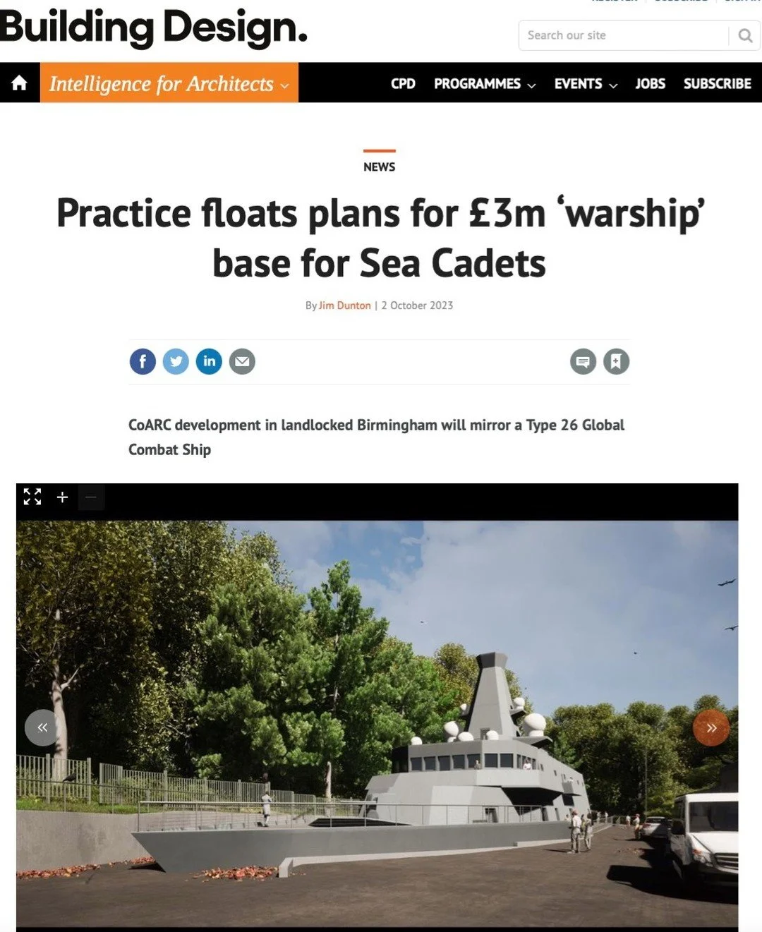 Exciting news the Sutton Coldfield Sea Cadets project as designed by @coarcstudio has hit the national architectural press&hellip;

Find the article at bdonline.co.uk

#seacadets #suttonpark #suttoncoldfield #architecture #royalnavy #navalarchitectur