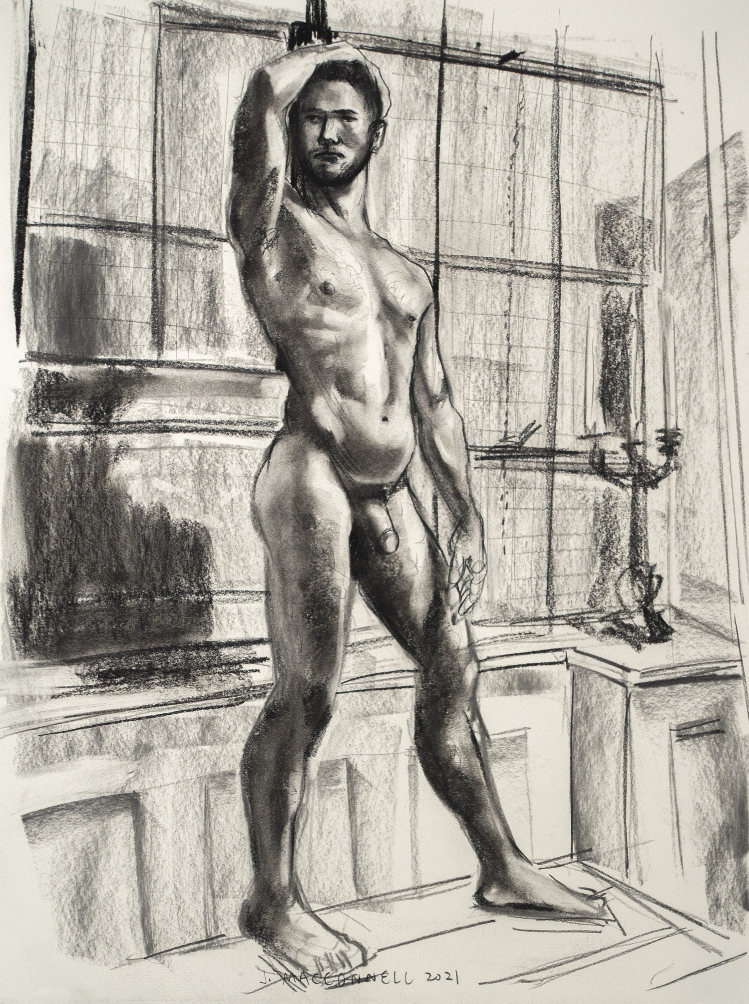   John MacConnell,  Joshua , 2021, charcoal on paper, 24”x18”   Inquire  