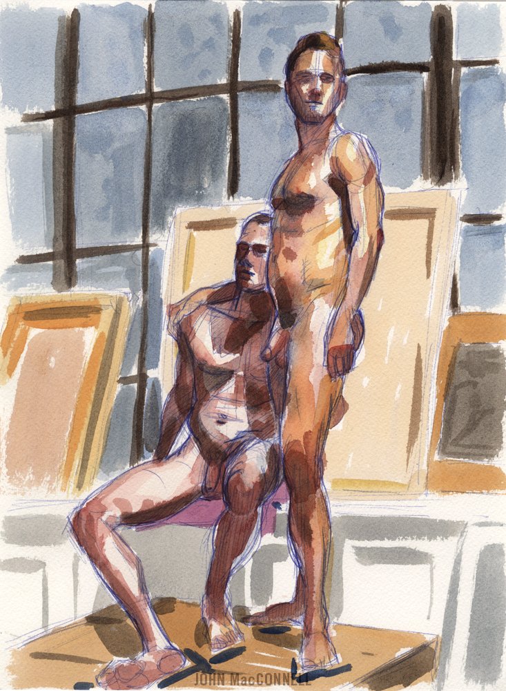   John MacConnell,  Zachary &amp; Mark , 2017, pen &amp; watercolor on paper, 12”x9”   Inquire  