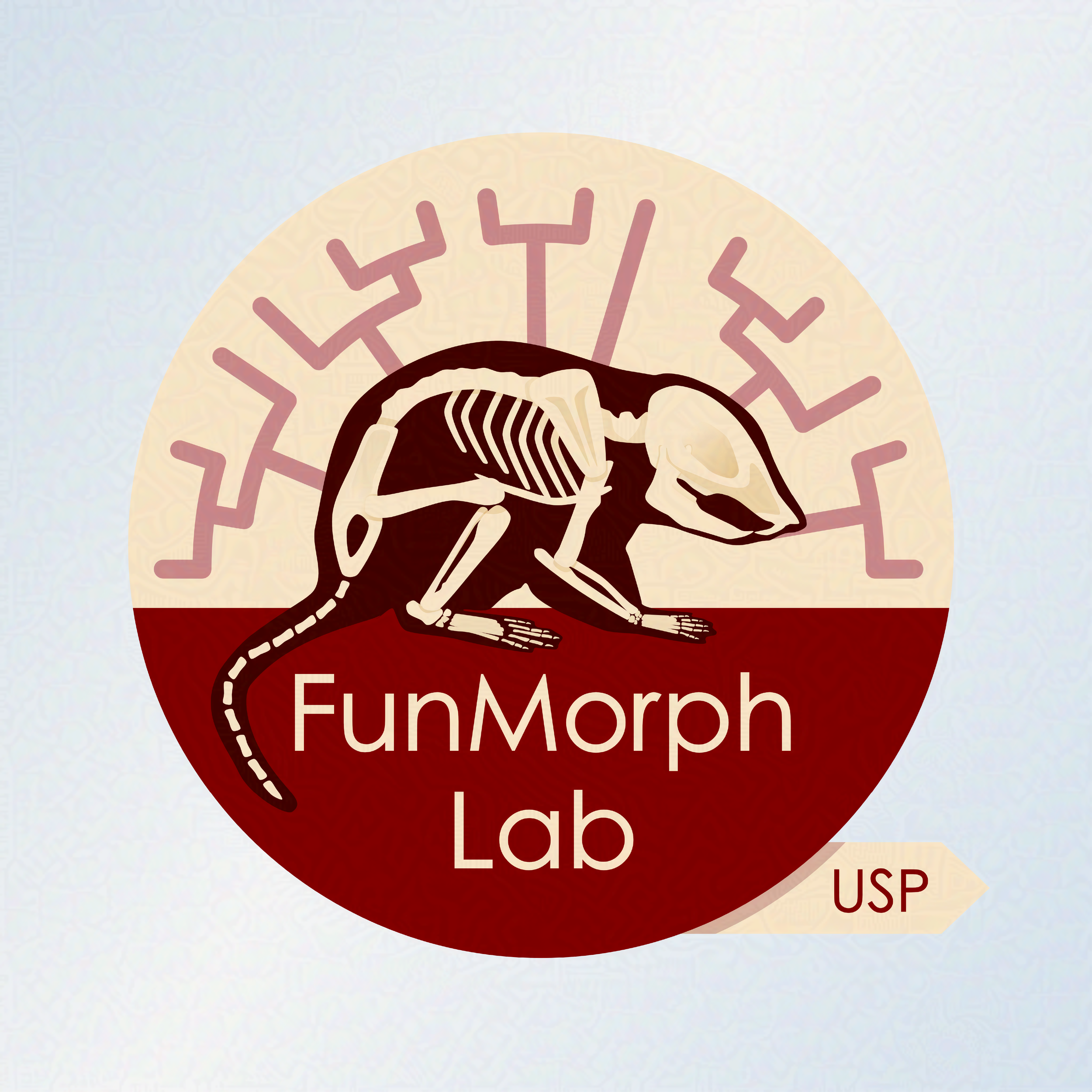 FubMorph Lab logo. A small rodent skeleton is in the centre of a circle. Behind it a phylogeny emerges. 