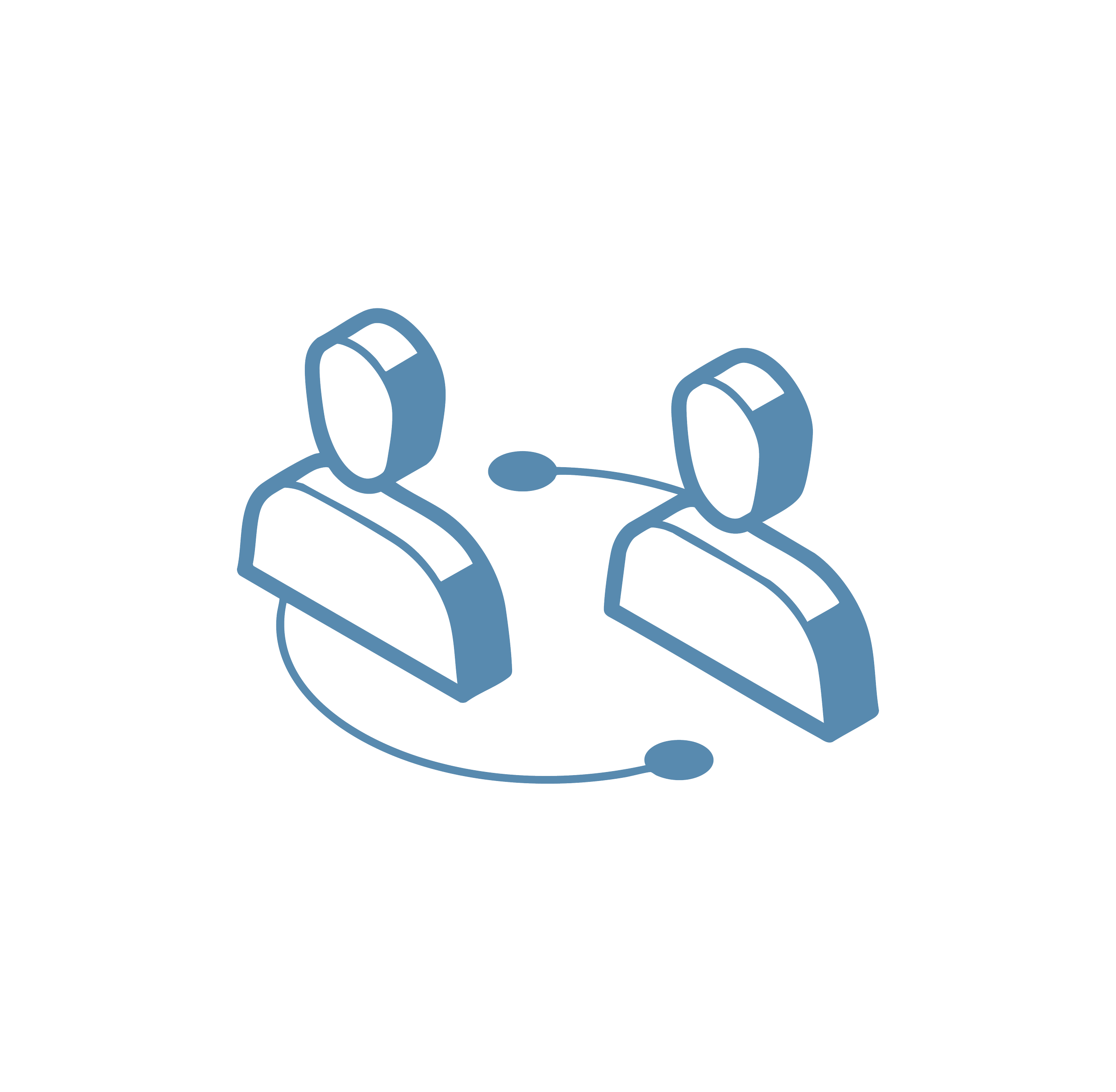 Line drawing of two people connected by a chat bubble indicating a conversation.