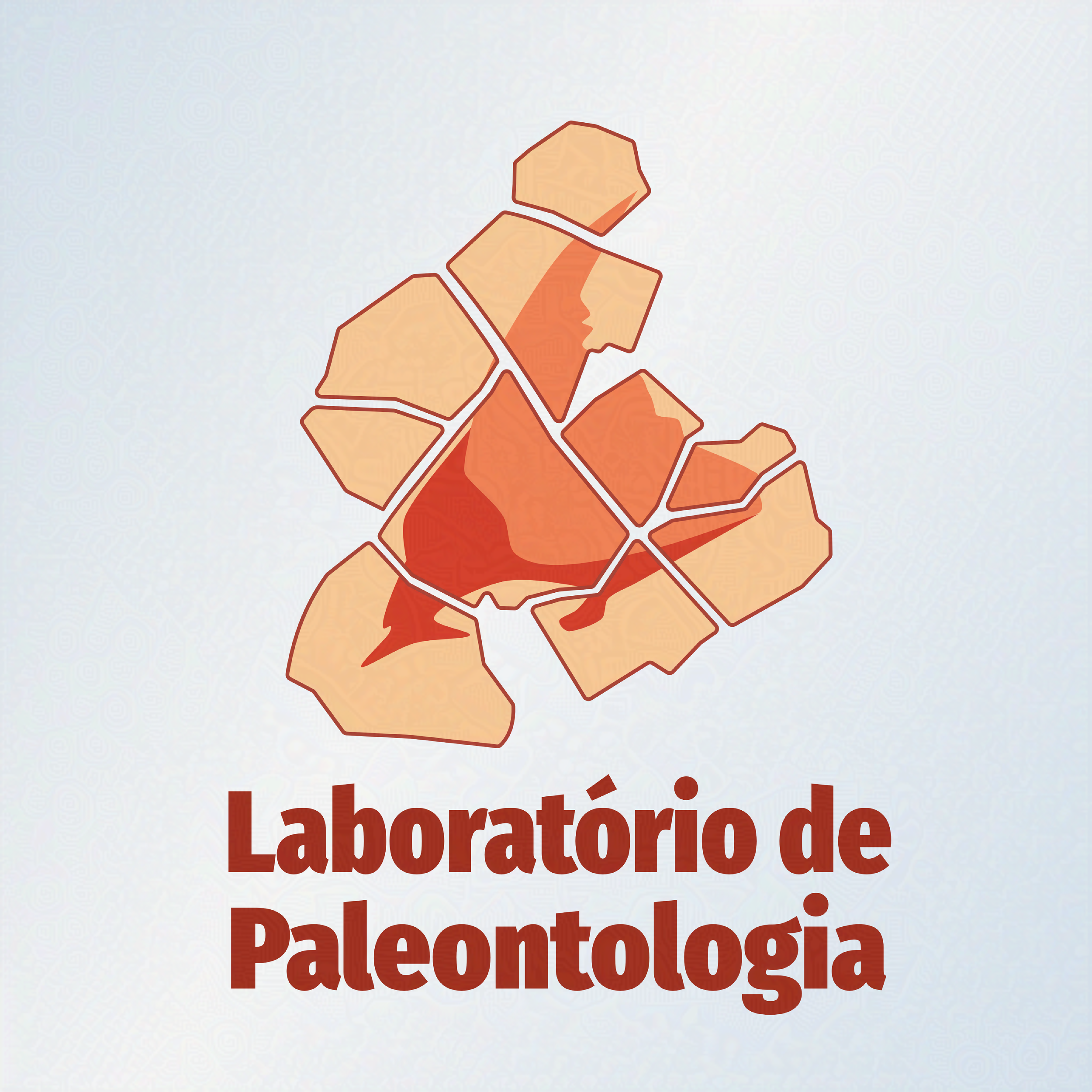 A logo for the Laboratório de Paleontologia. It shows a fragmented orange fossilised skull. 