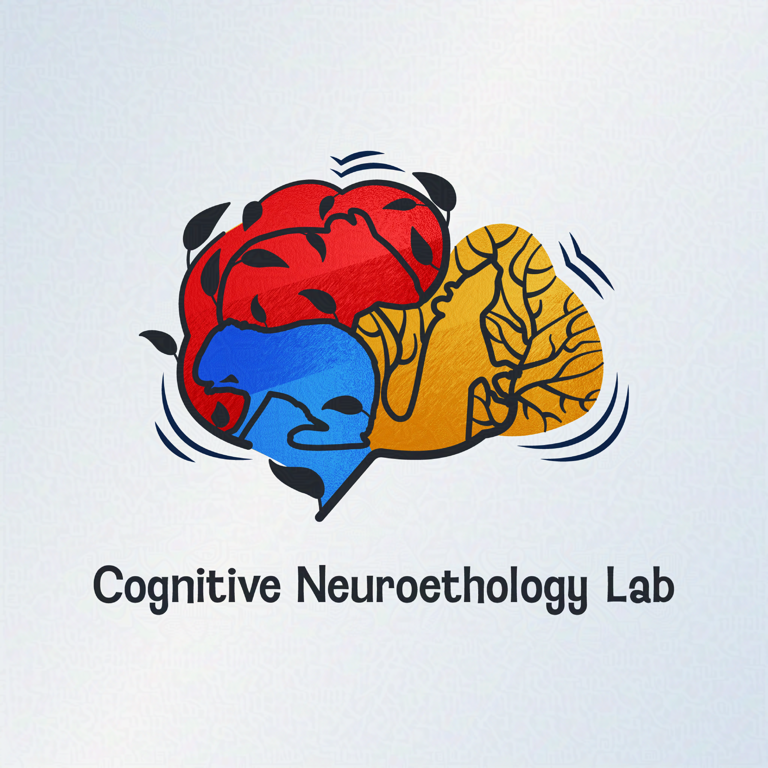 Cognitive Neuroethology Lab logo. An abstract brain is made up of three colours. Each section is shaped to fit the outline of a rodent. 