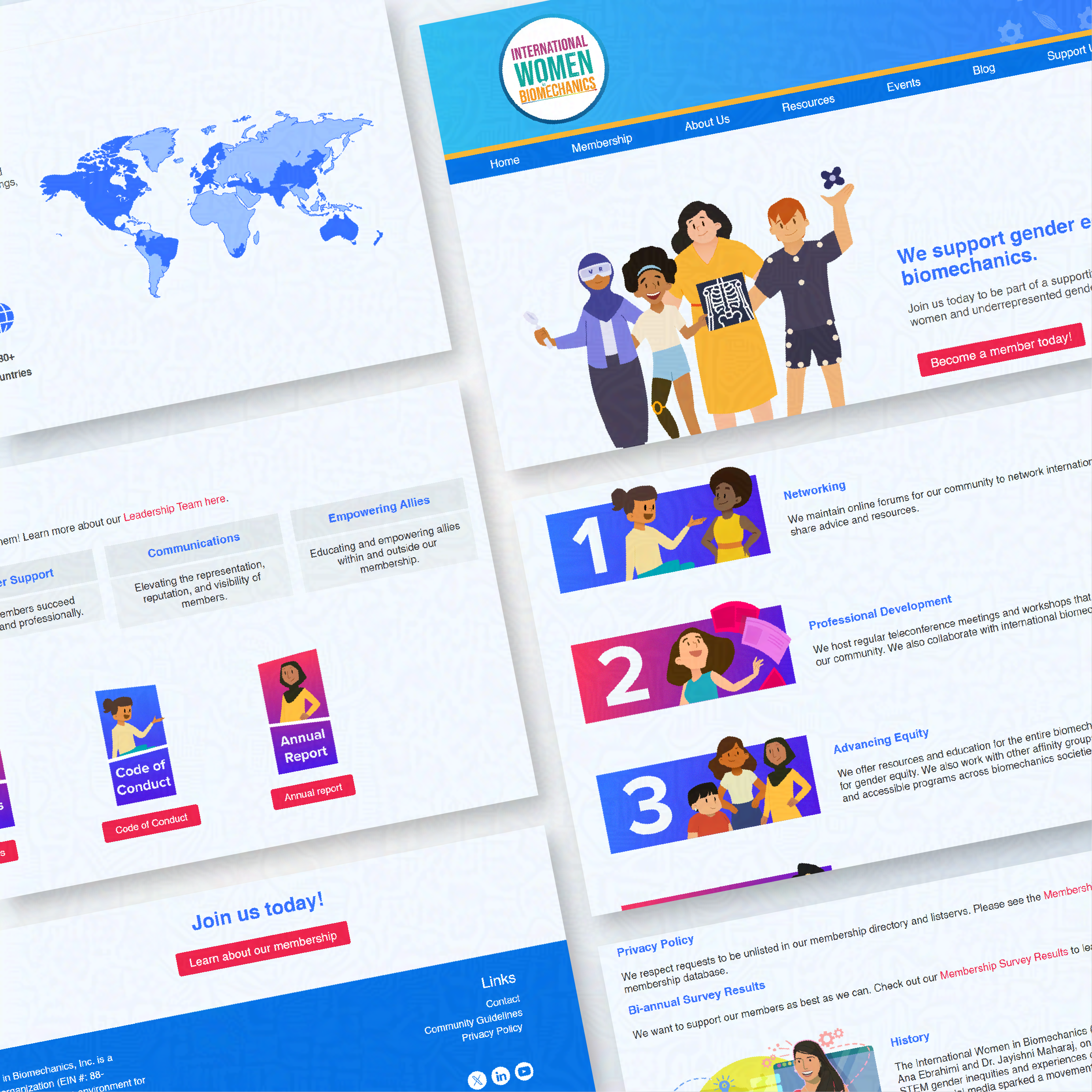 International Women in Biomechanics website - screenshots from the website