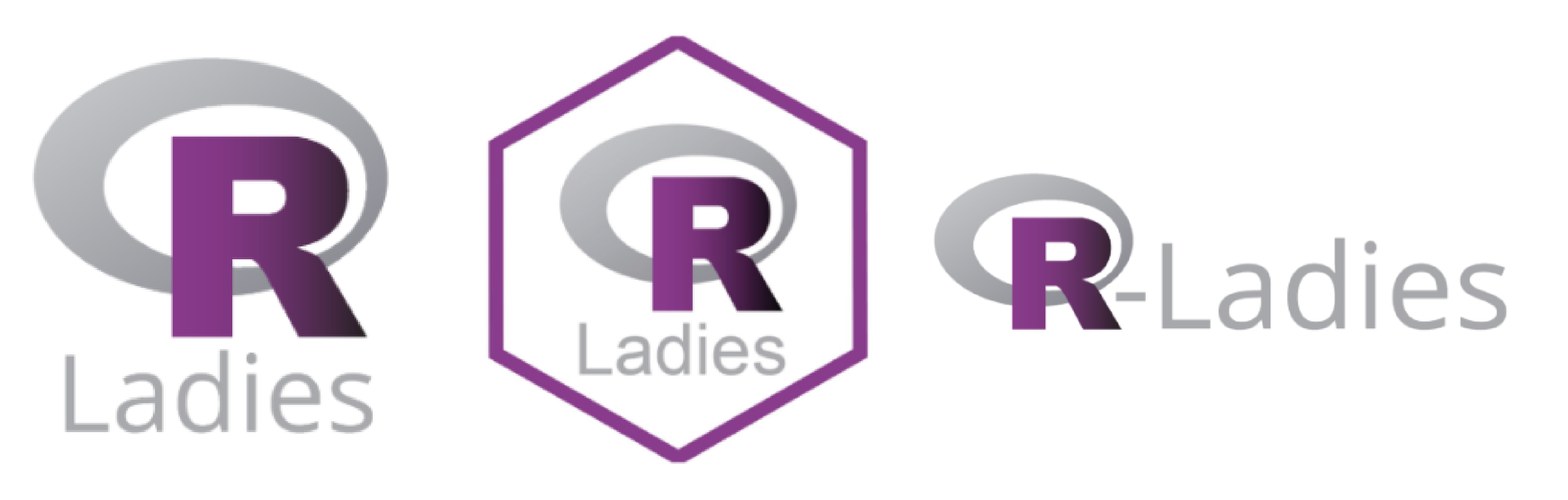The origional RLadies Logo before the rebrand. It shows a purple R with a grey oval behind it. Underneath reads the text 'Ladies'.