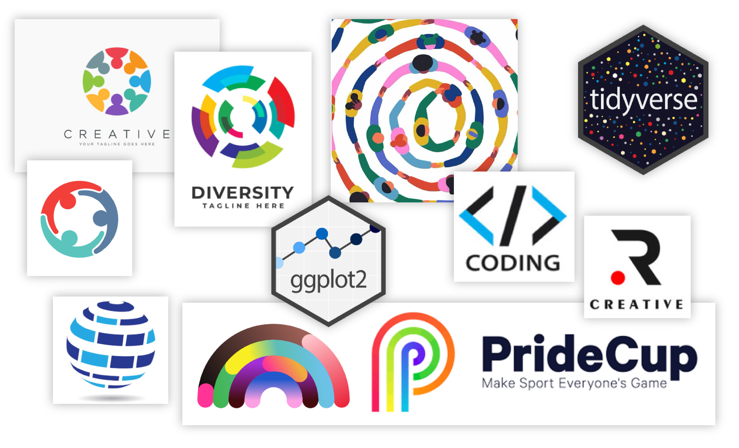 A moodboard of similar logos to gather inspiration for the theme and style of the new logo.
