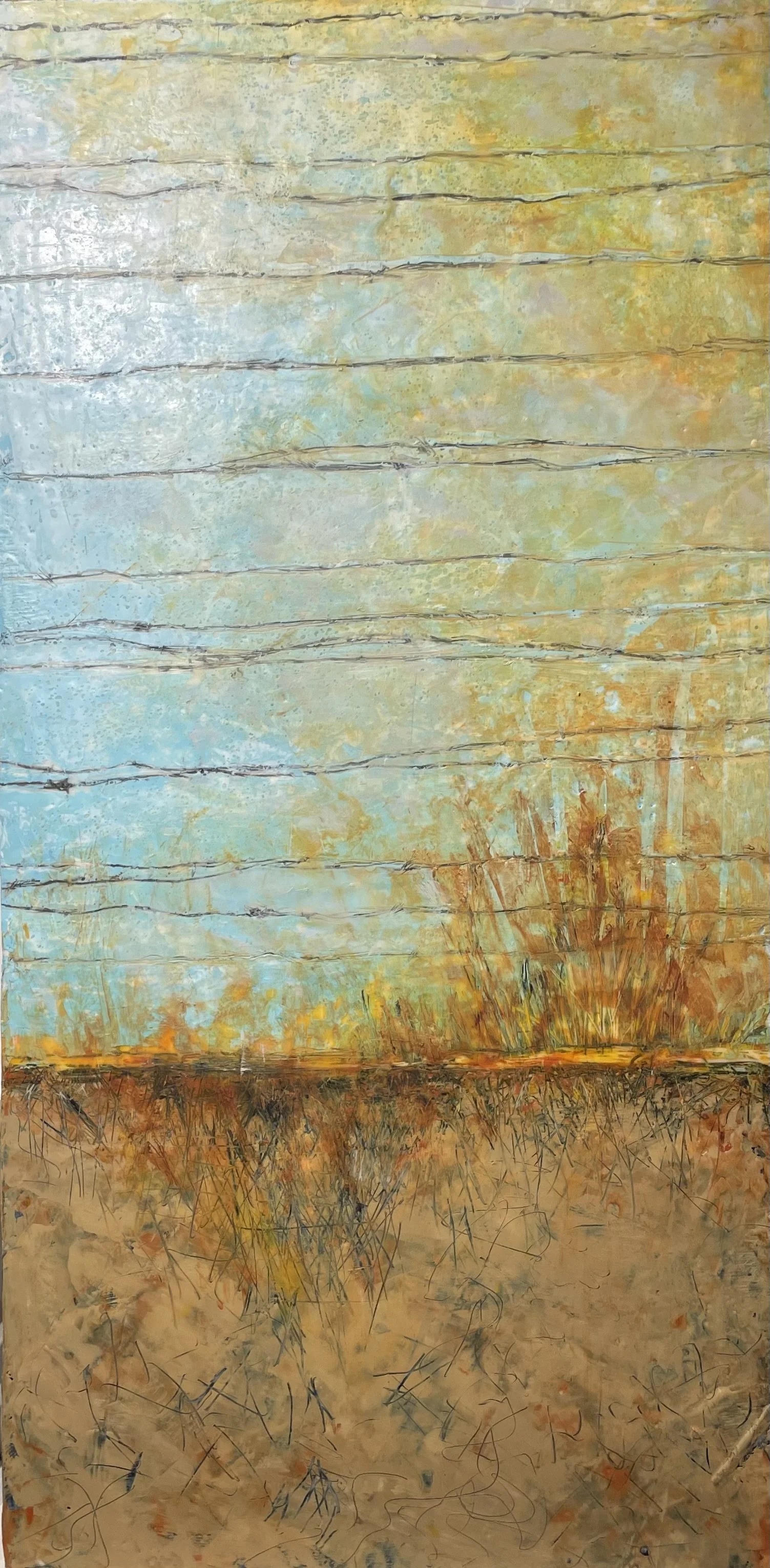 Amy Pressman: My media is primarily Encaustic with cold wax.  The inspiration is the environment that I am interacting with. Color and texture are foremost in the work. Some are inspired by the woods and plants of the Berkshires, some are the places 