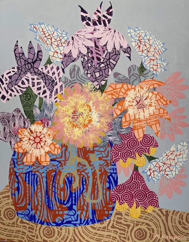 Mary Davidson, Acrylic on canvas. In my work I explore the interplay between colour, form, and pattern, creating a vibrant tapestry that invites viewers into a world of abstraction.