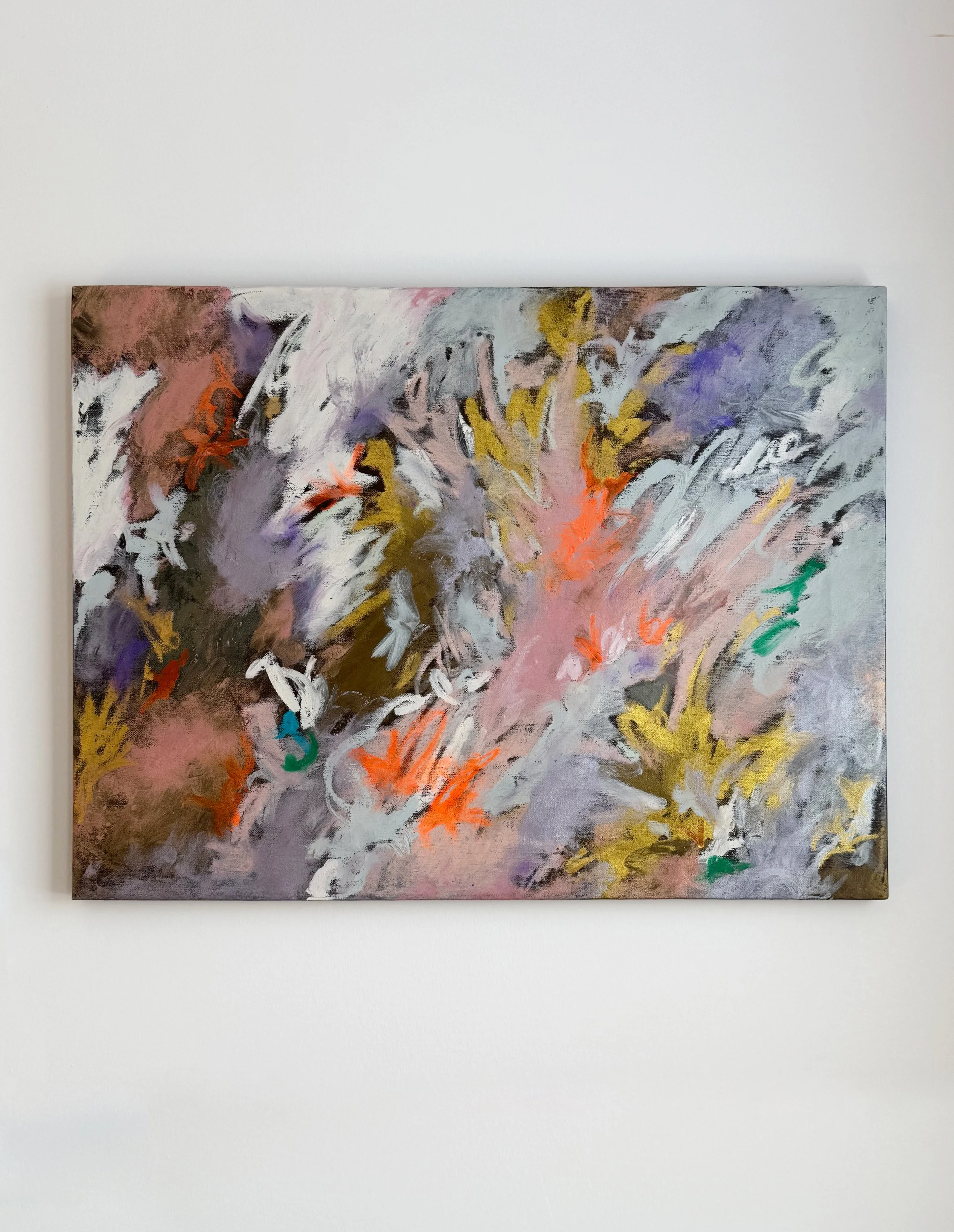 Elizabeth diGiacomantonio: My work focuses on memory in abstraction and how memory is experienced in the body and expressed through gesture. I am interested in themes of synchronicity and the collective unconscious and drawn
to the power of the colle