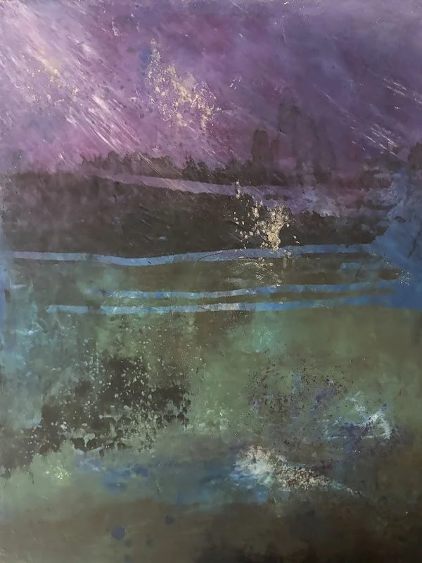 Carolyn Abrams, oil and cold wax. Drawing from the essence of nature I layer, construct, deconstruct and scratch back into the oils and cold wax medium to discover the beauty beneath and beyond.