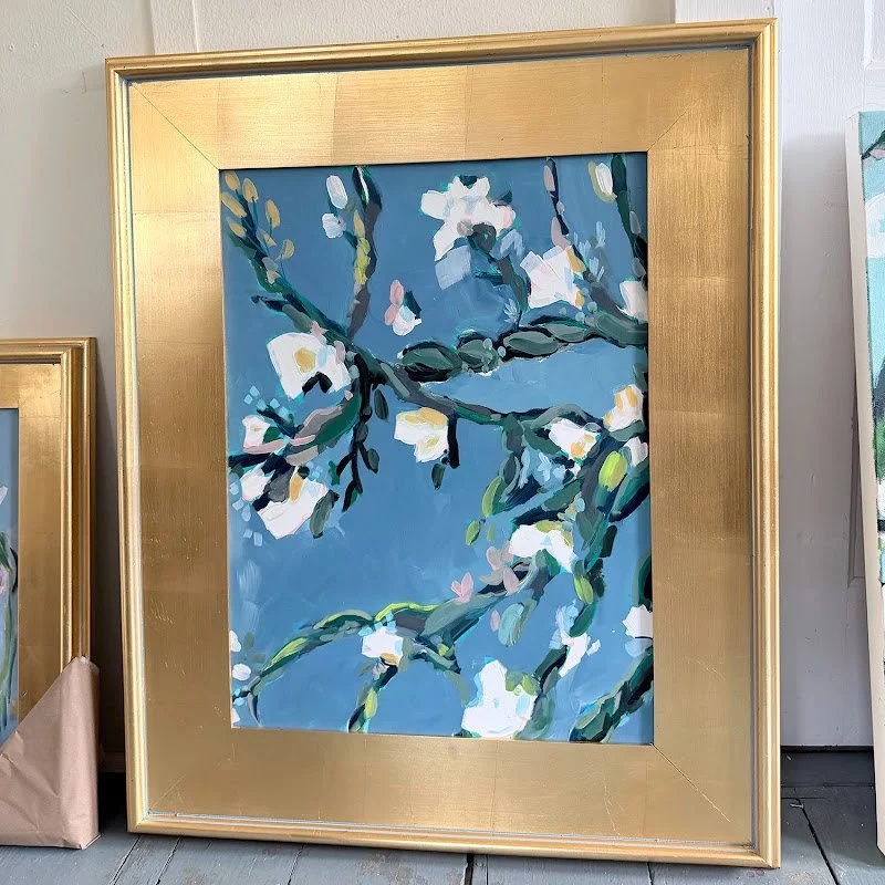 Hillary Holmes, acrylic and gesso on board. The Hanging Garden is a suite of works exploring immersive and atmospheric approaches to floral painting. The collection draws influence from ancient stone carvings, decorative pattern work, and the late pa