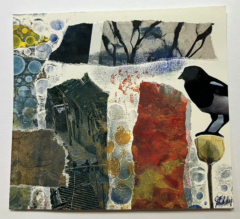Judy Eddy, Mixed Media Collage. Judy Eddy creates mixed media collage, prints, and fiber art. She draws from the beauty and mystery of nature as well as artifacts of human culture. Her work incorporates elements of photography, printmaking, textile a