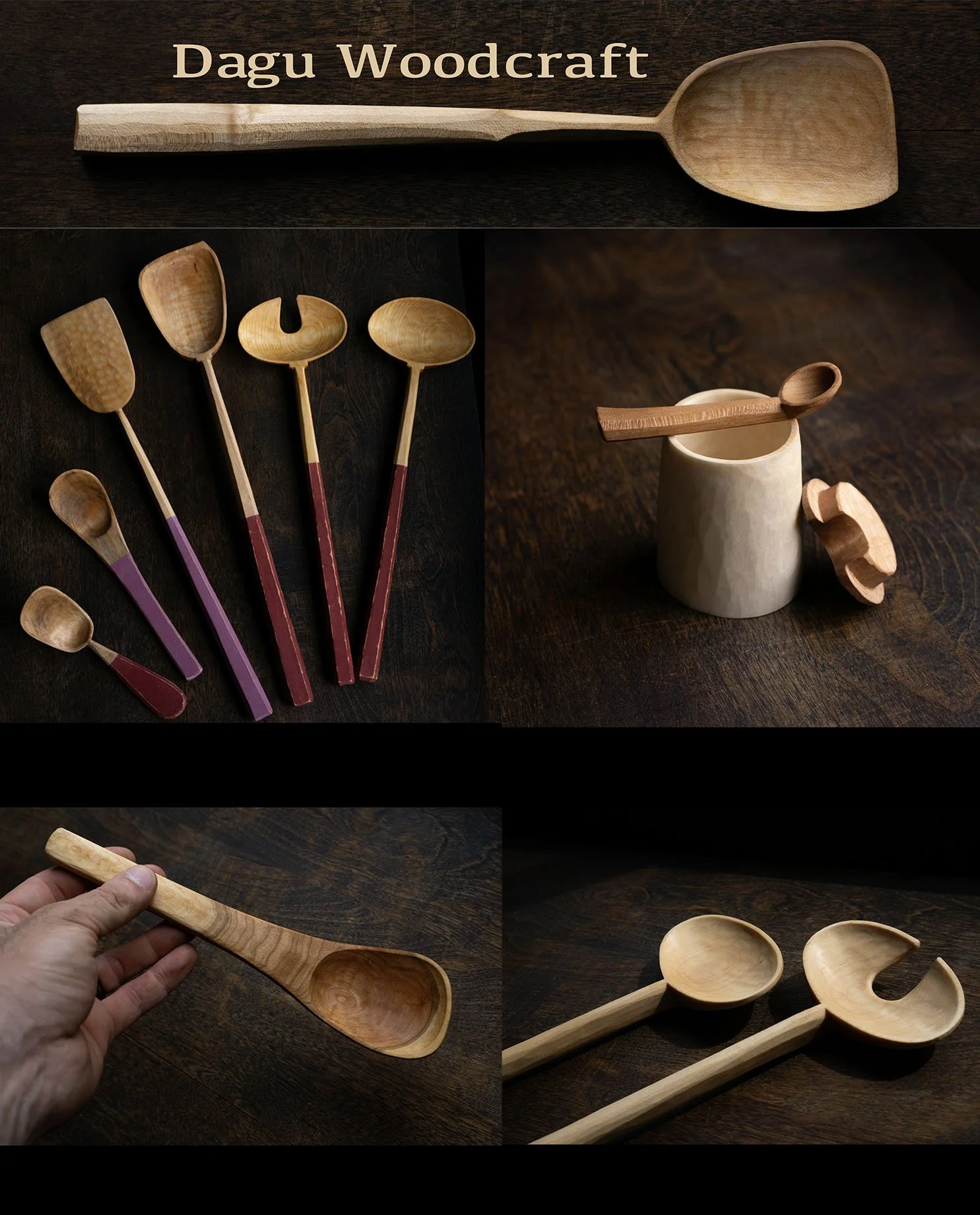 Dagu Woodcraft - 
I'm Alix and I live in Plainfield. I'm surrounded by woods and that's where most of my spoons come from! I carve spoons from salvaged wood using very sharp hand tools, only an axe and a couple of knives and gouges.