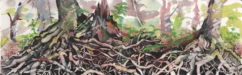 Carolyn Newberger, Watercolor and pastel. I have lived in the Berkshires for the past twenty years, in a cabin nestled in the woods.  The forest has been an endless source of discovery, insight, delight and comfort.  Over the years I have frequently 