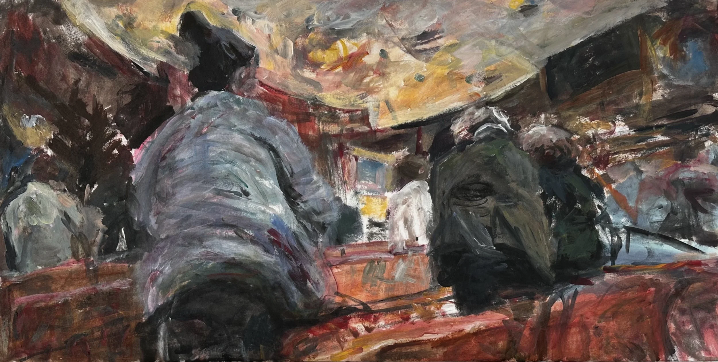 Abbie Steiner: I work both from observation and imagination, drawing from what I see in the natural world along with what then arises internally. These recent paintings explore relationships  between people and the world they inhabit. My subject matt