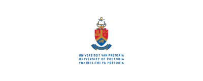 The emblem of the University of Pretoria with the university's name in multiple languages beneath it.