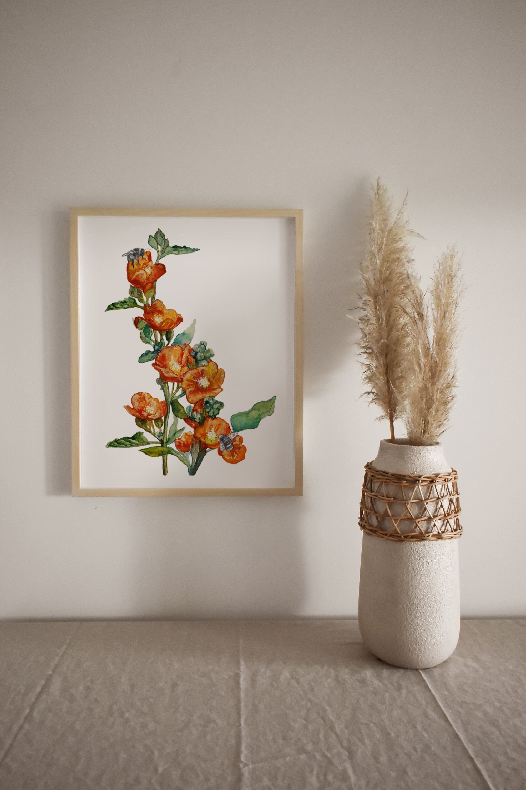 orange wildflowers watercolor painting