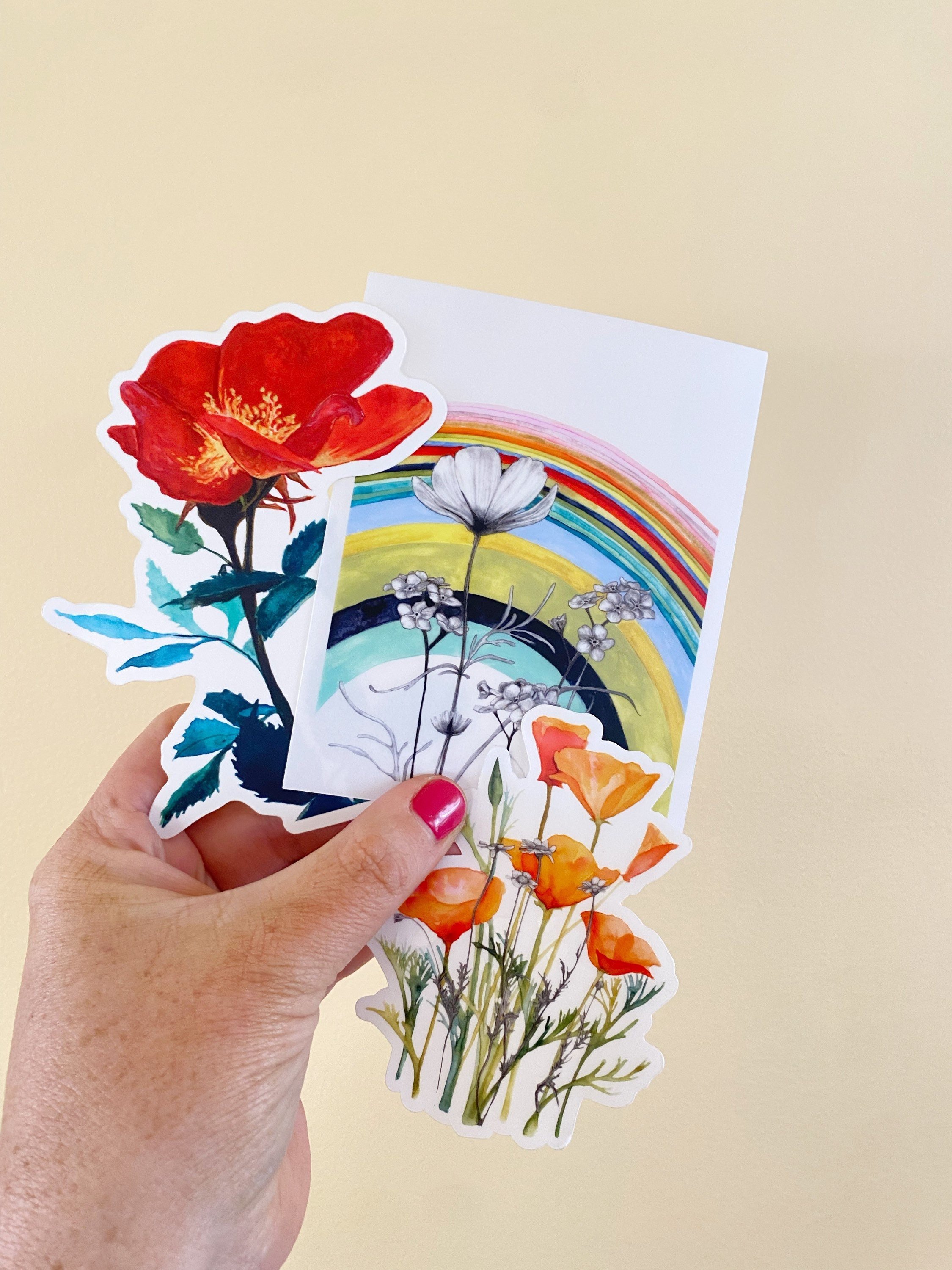 waterproof flower stickers: wild rose: poppies, and forget me not flowers