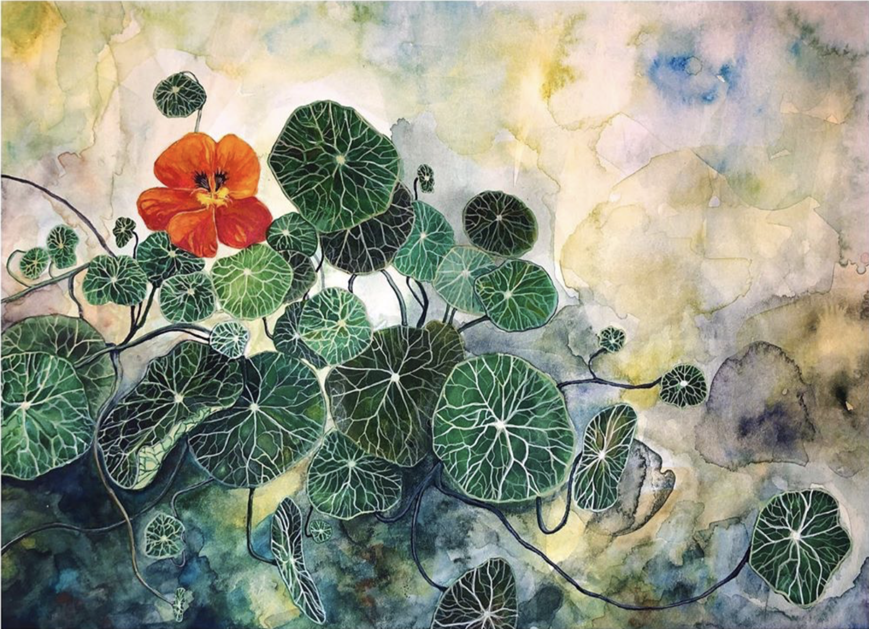 original watercolor painting abstract floral garden
