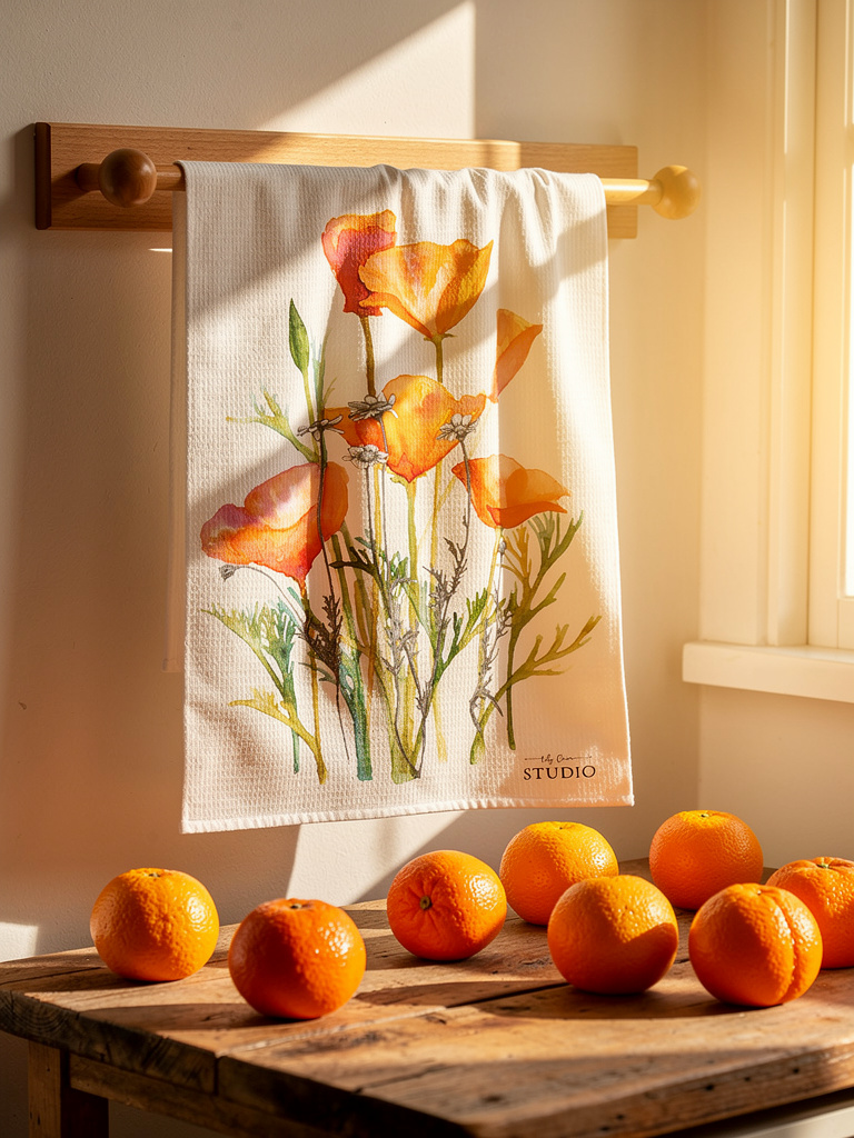 Golden Poppies and Chamomiles Dish towel