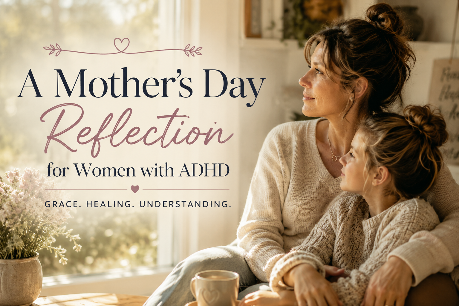 ADHD woman with ADHD child after EMDR therapy in North Carolina  hugging each other and looking out the window.