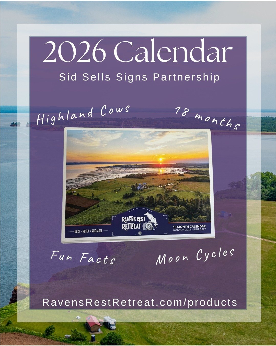 Happy New Year!! We wish everyone the best for 2026!! 🎉 We are excited to announce an 18-month calendar (Jan 2026-June 2027) featuring our highland cattle, fun facts, and the moon cycles. 

Available for pick-up or shipping in Canada. Order online: 
