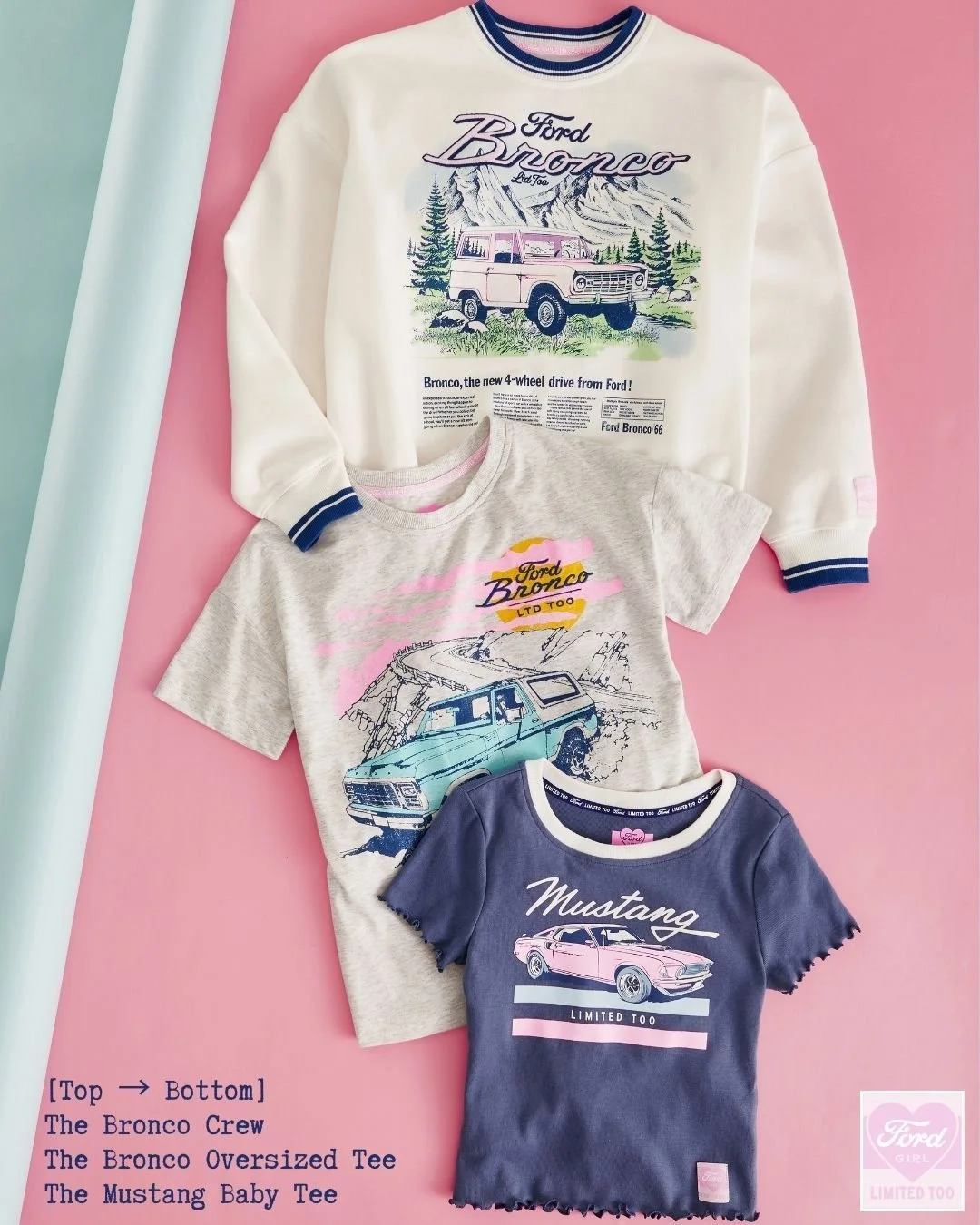 ^ This is what happens when classic meets cool.

Product Deets:
⭐️ The Ford X LTD2 Bronco Crew
⭐️ The Ford X LTD2 Oversized Tee
⭐️ The Ford X LTD2 Mustang Baby Tee
