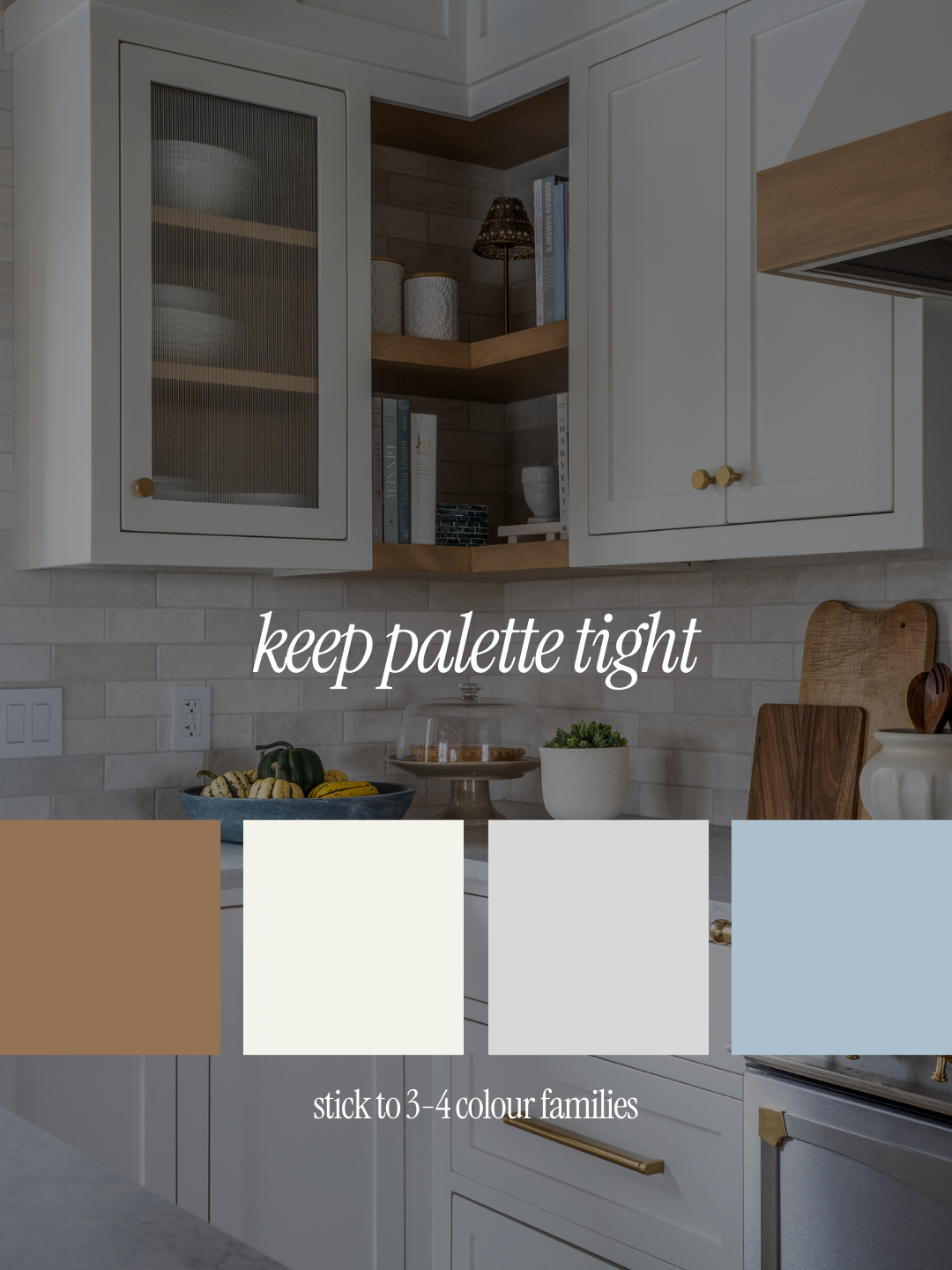 neutral open kitchen shelves with cohesive colour palette and ceramics