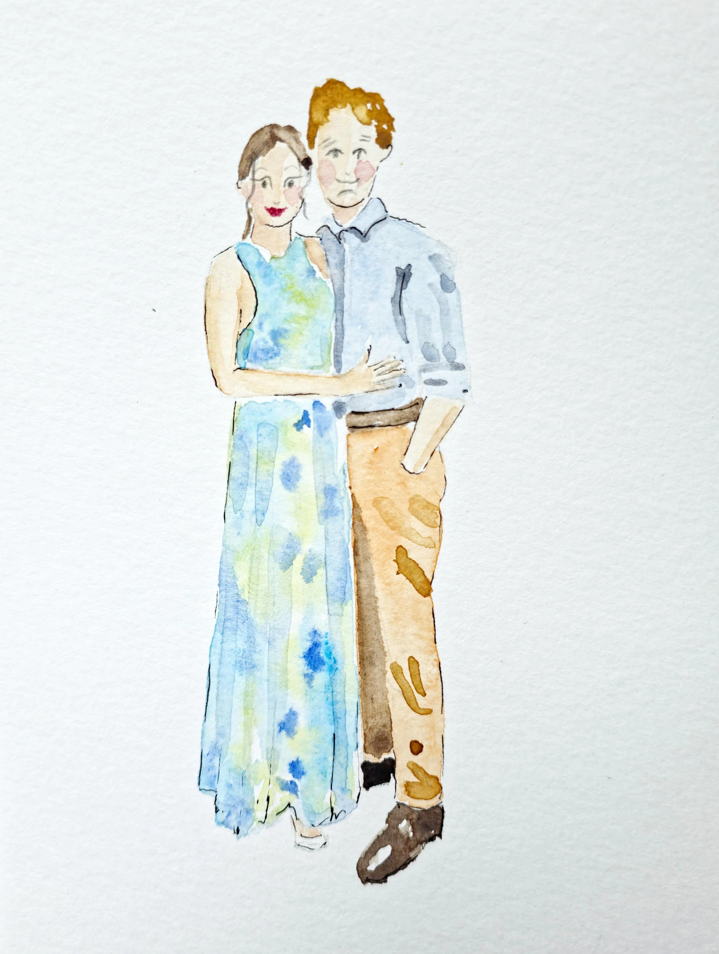 watercolor illustration of a wedding couple in france