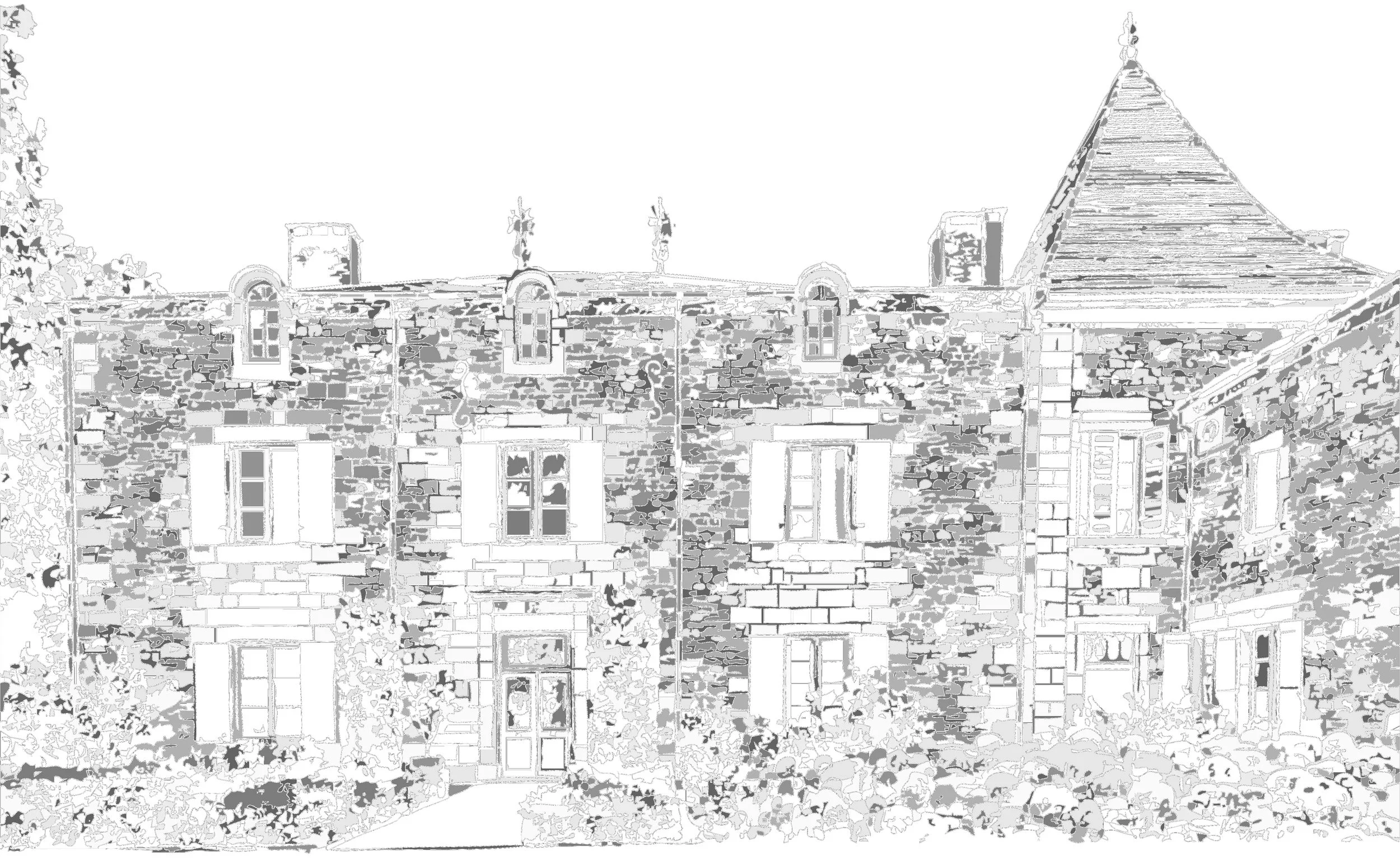 Line drawing of a chateau in france by a florist specializing in loire valley weddings