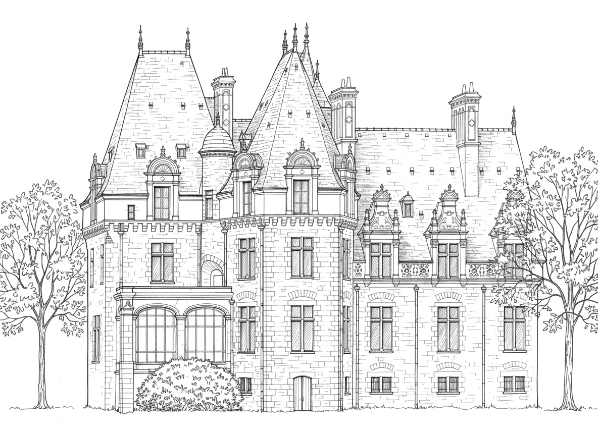 French chateau line drawing by florist in France