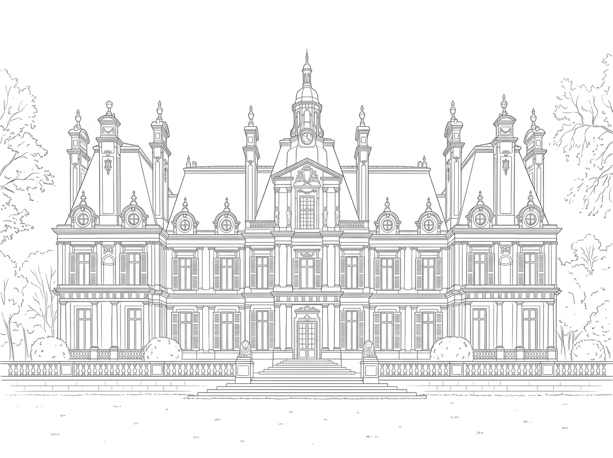 fine line drawing of a chateau for a destination wedding in france