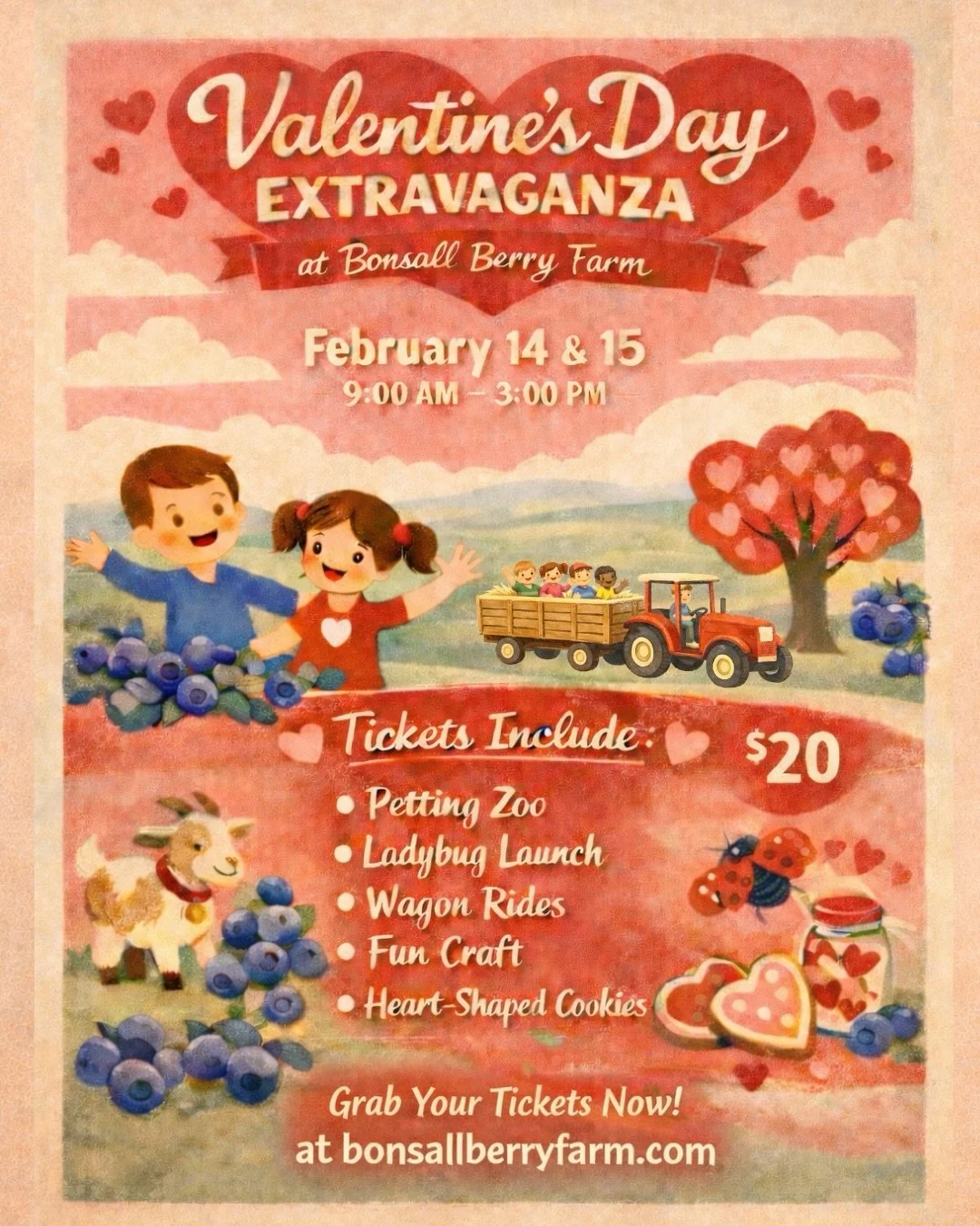 💗 Valentine&rsquo;s Day Extravaganza at Bonsall Berry Farm 💗

Join us for an unforgettable family fun day on the farm filled with joy, laughter, and sweet Valentine&rsquo;s magic! 🌿✨ The link for tickets is in our bio or bonsallberryfarm.com

🎟 T