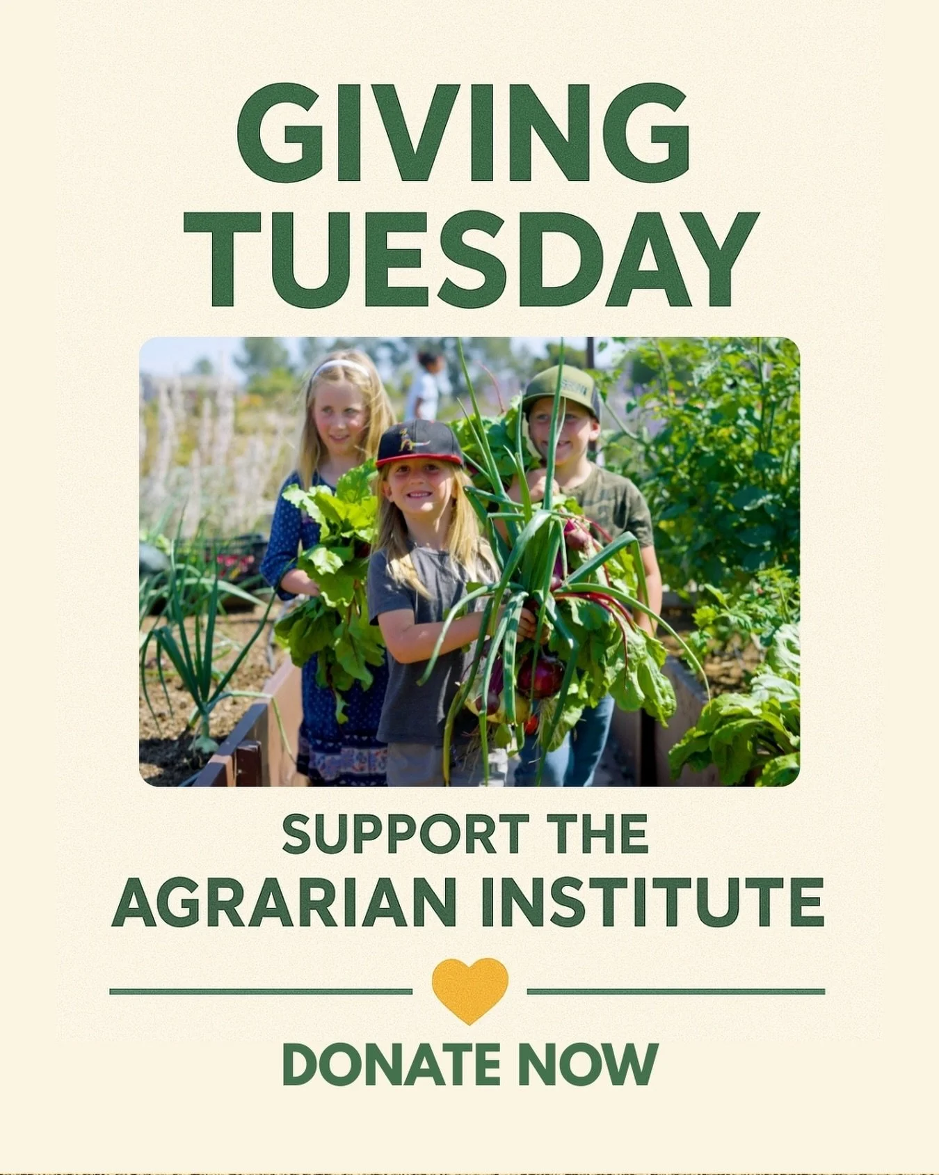 🌱 This Giving Tuesday, we invite you to help us grow hope right here in our neighborhood.

Because of you, our sister non-profit The Agrarian Institute donated over 2500 pounds of fresh fruits and vegetables to families in need, planted 85 fruit tre