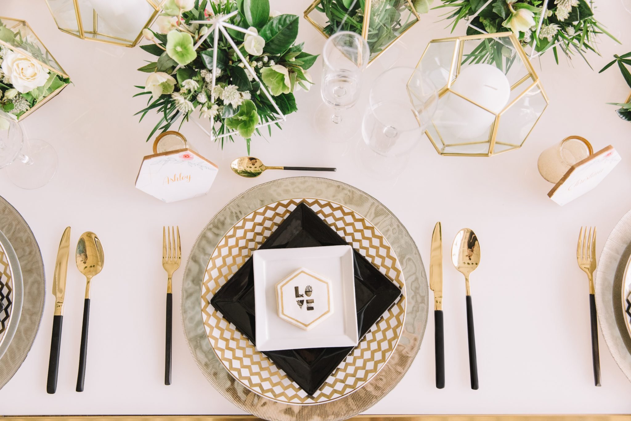 A Metallic Styled Shoot with Modern Geometric Accents