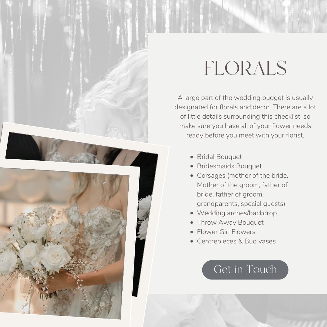 We love florals for their beauty, symbolism, and ability to enhance the atmosphere of your space, making your wedding day a magical and unforgettable experience. 🌸 

From bouquets, to centrepieces, to backdrops, and everything in between, one can ge