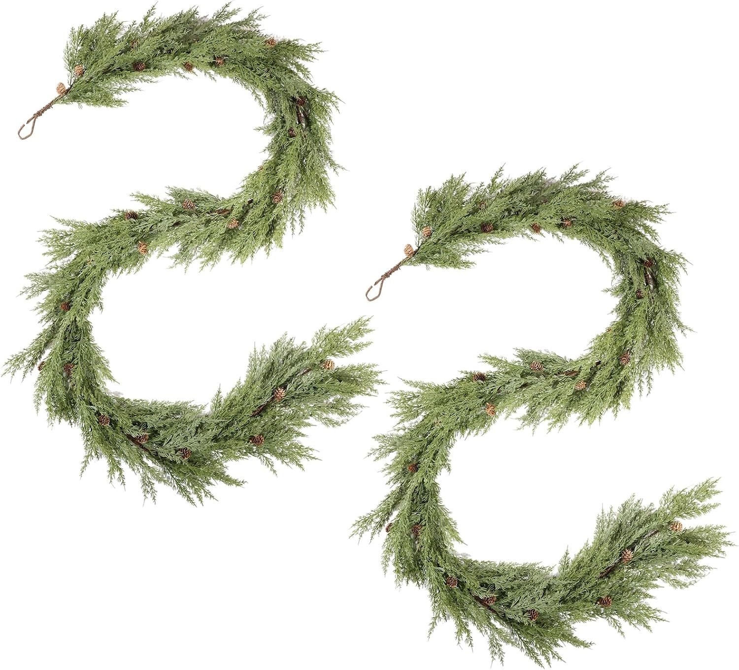  Rating is 4.2 — 2 PCS Real Touch Cypress Cedar &amp; Pine Cone Evergreen Garland -  9FT Long 