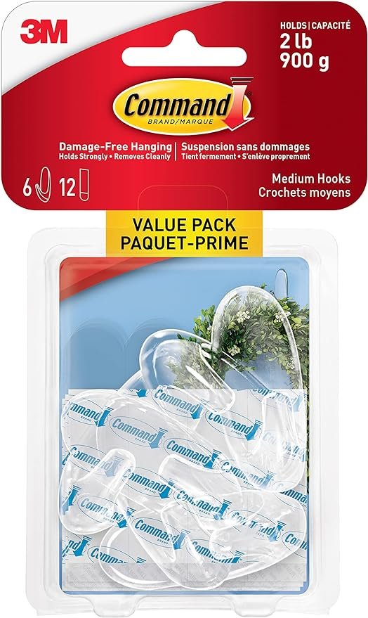  Rating is 4.4 — Command Clear Hooks (medium) x 6 Hooks and 12  Strips 