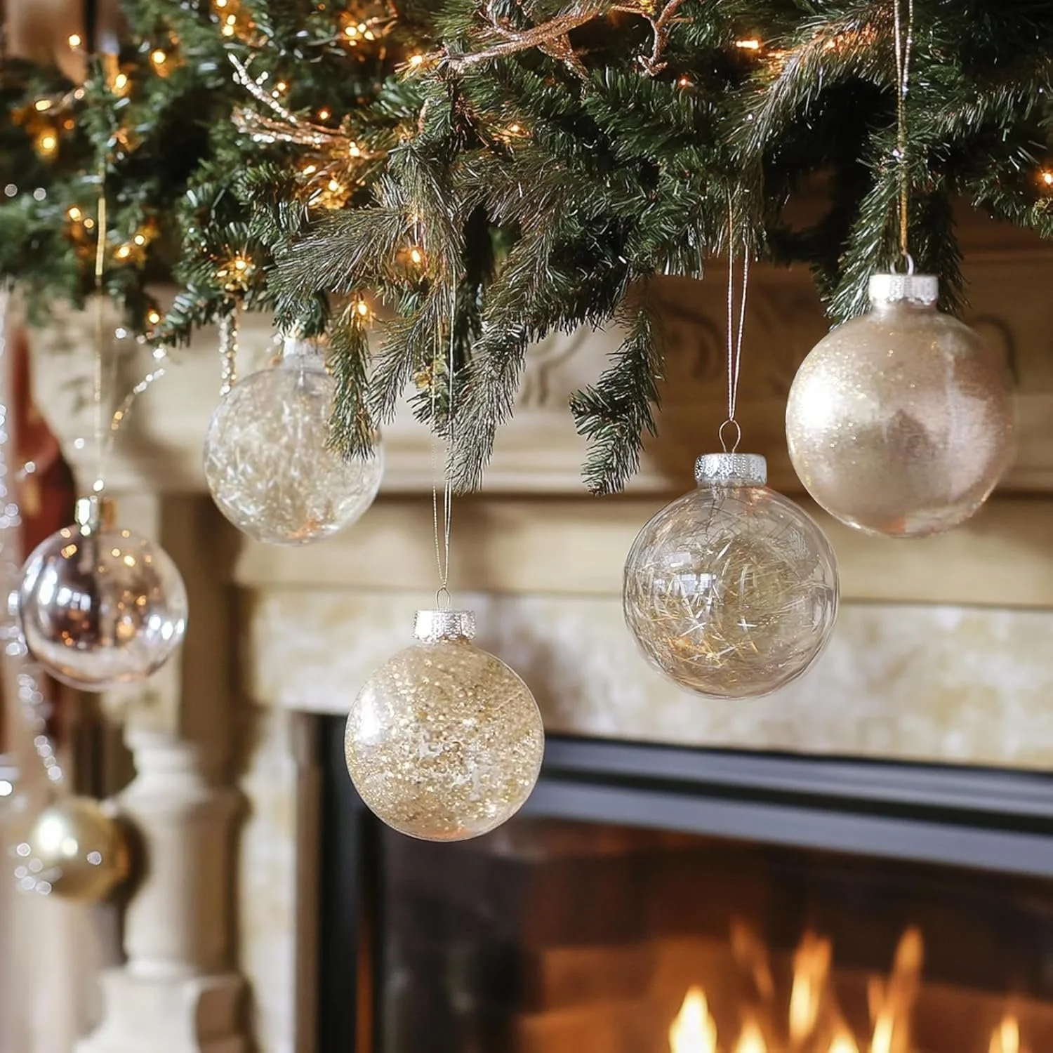  Rating is 4.4 — 24 x Shatterproof Clear Plastic Christmas Ball Ornaments  (60mm) -  Champagne 