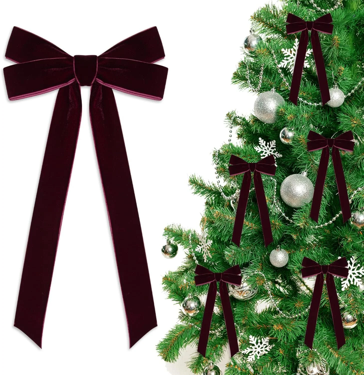  Rating is 4.6 — 12 PCS Velvet Christmas Ornaments Decorations (10.2'' ) - Burgundy 