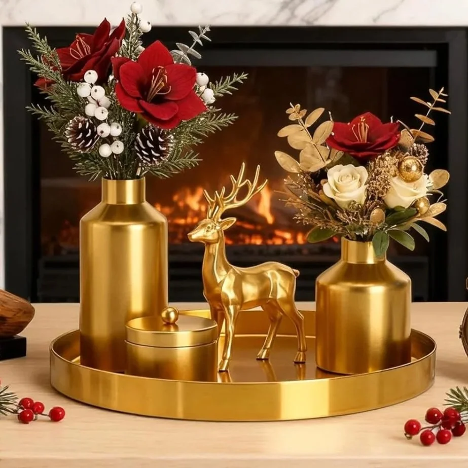  Rating is 4.8 — 12 Inch Round Gold Tray 