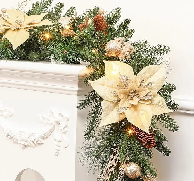  Rating is 4.6 — 2 Pcs x 9FT Prelit Christmas Garland with Multi-Color LED Lights(Champagne Gold) 