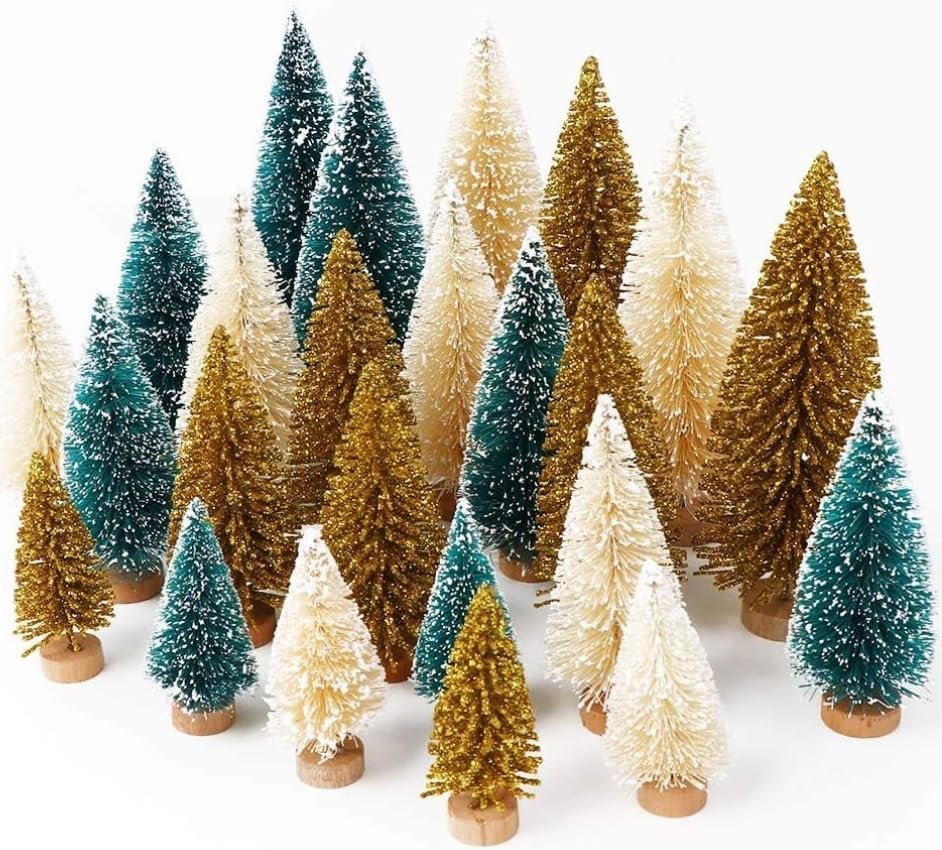  Rating is 4.2 — 24 PCS Artificial Mini Christmas Trees - Green, Gold and Ivory 