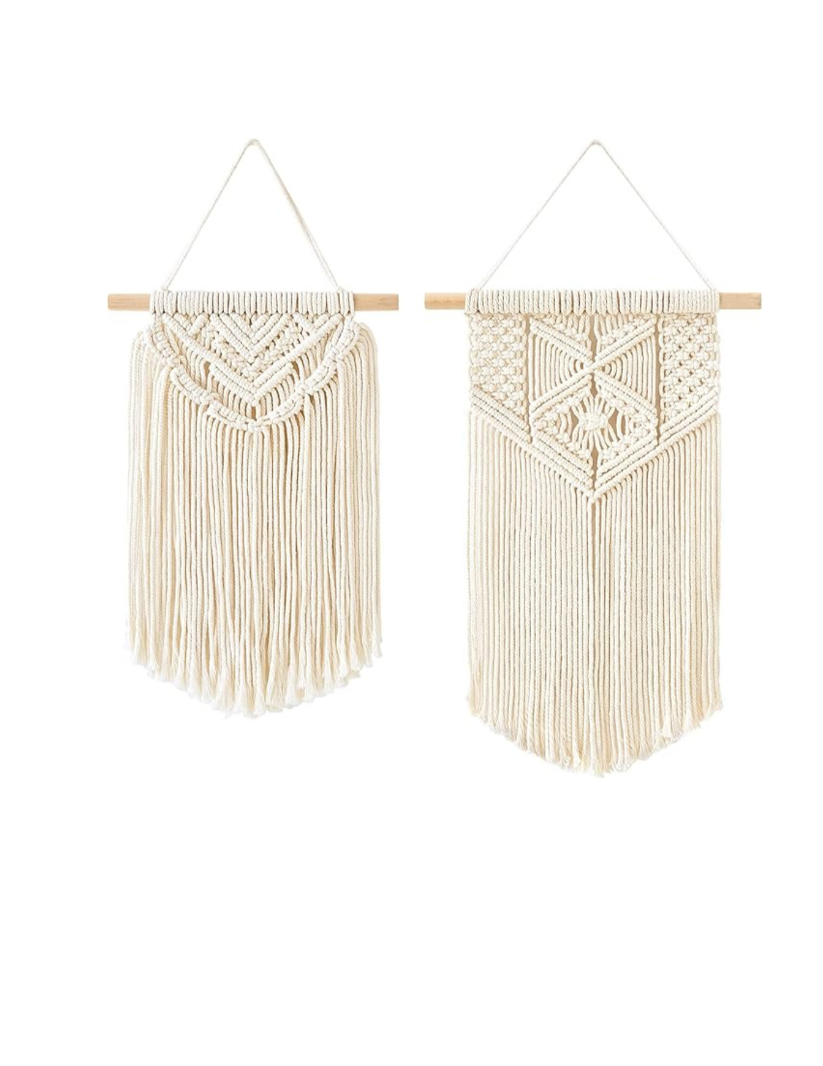  Rating is 4.7 —2 Pcs Macrame Wall Hanging -13" L x 10" W and 16" L x 10" W 